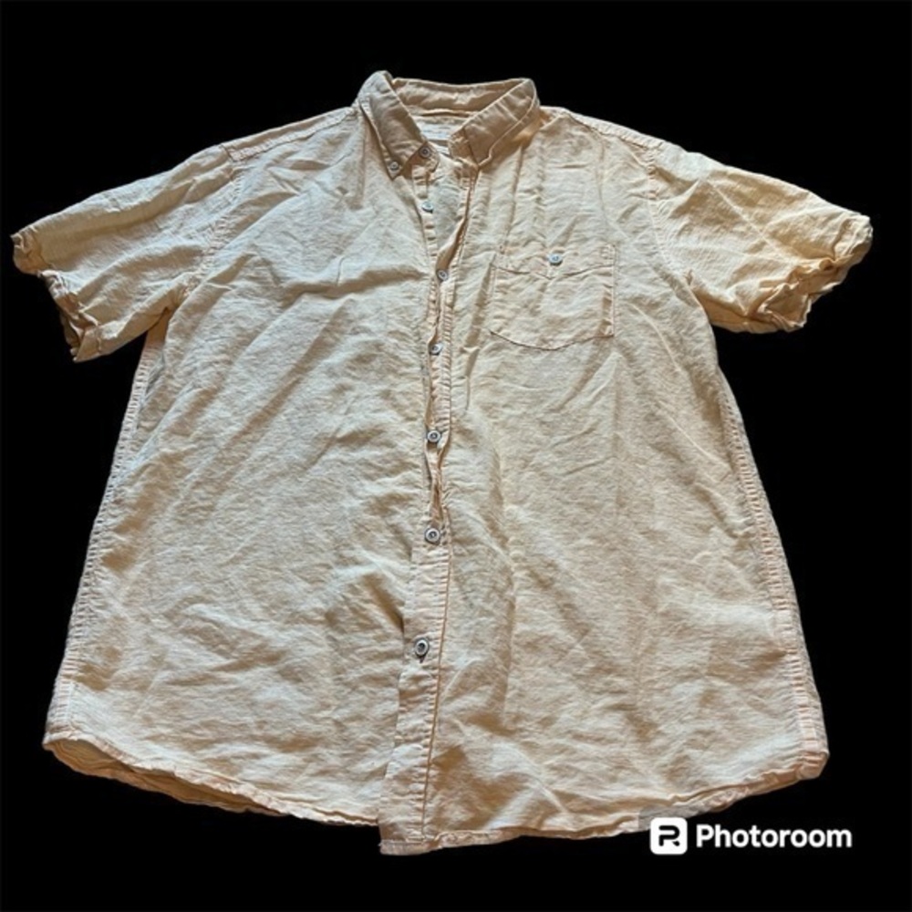 Original Weatherproof vintage 1948 men’s light orange linen button down shirt